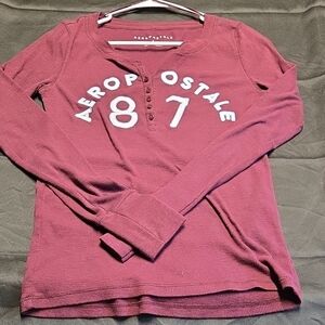Aeropostale Maroon Graphic Long Sleeve Top
